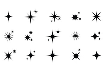 Sparkling icon set,vector collection of various shapes of stars,constellations,black galaxy, Glow, Star Shape, Celebritie. Black star icon set.Modern simple star