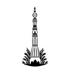 Ornamental Tower Silhouette with Botanical Base, Symbolic and Decorative Design
