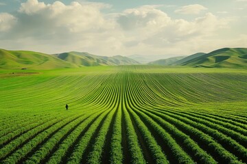 Field of crops with hills on a white background