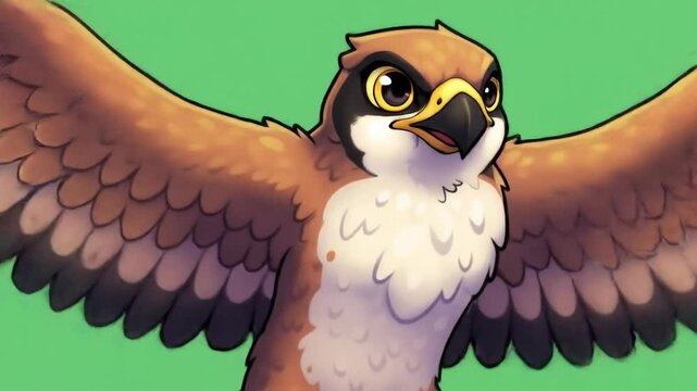 Stylized falcon in flight against lime green background