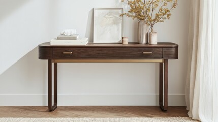 Elegant Modern Console Table with Drawers and Brass Accents