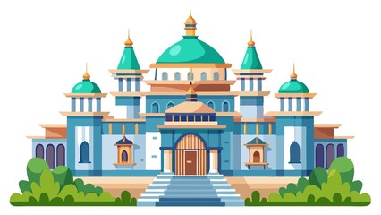 Fototapeta premium A large, ornate building with a green dome sits on a white background