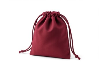 Burgundy drawstring bag with a gathered top and knotted cord closures