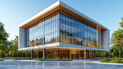 Fototapeta premium Contemporary architectural marvel with expansive glass facade bl
