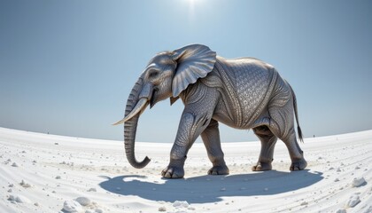 Fototapeta premium imagine a majestic elephant, larger than life, gracefully striding across a vast expanse of pristine white