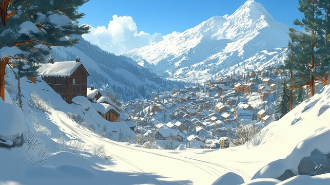 Winter wonderland scenic vista snowy mountain peaks idyllic chal