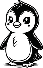 Line art of penguin cartoon vector. penguin coloring book.