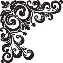 Fototapeta premium Elegant Black Floral Corner Ornament Vector Design with Vintage Swirl Patterns – Decorative Botanical Frame Element for Invitations, Tattoos, and Graphic Projects.