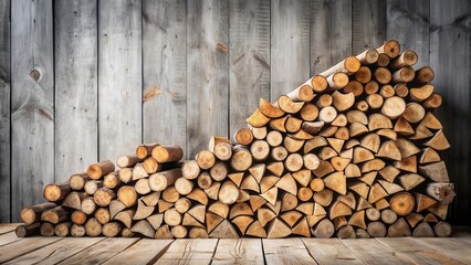 A Rustic Stack of Firewood Against a Weathered Wooden Wall