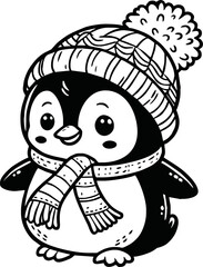 Line art of penguin cartoon vector. penguin coloring book.