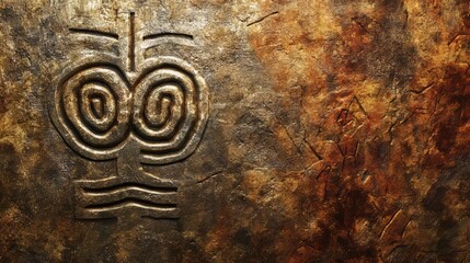 Naklejka premium Ancient Carving on Weathered Stone Surface with Mysterious Tribal Motif