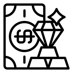 money and asset outline icon with net worth financial value