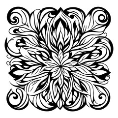 Symmetrical floral composition black ink pattern design with nature elements