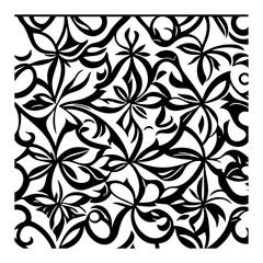 Intricate Floral Silhouette: Abstract Botanical Design in Black and White Ornament