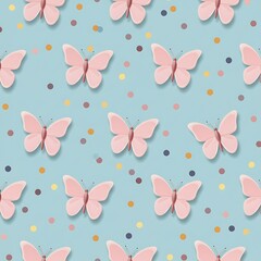 Pastel Pink Butterflies & Confetti Seamless Pattern