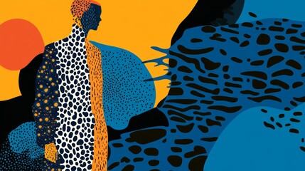 Abstract surrealistic portrait with geometric shapes and organic patterns