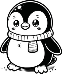 Line art of penguin cartoon vector. penguin coloring book.