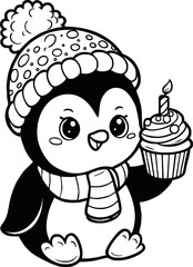 Line art of penguin cartoon vector. penguin coloring book.