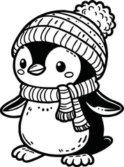 Line art of penguin cartoon vector. penguin coloring book.