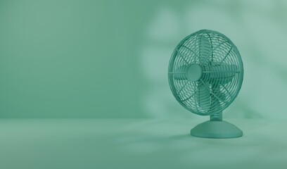 Fototapeta premium retro blue tosca fan on a wall 3d rendering