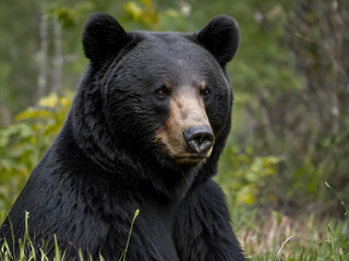 Fototapeta premium black bear head on green