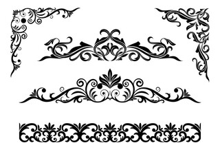 Classical hand-draw decorative lace calligraphy scrollwork separator, border and corner design elements for invitation card and decoration