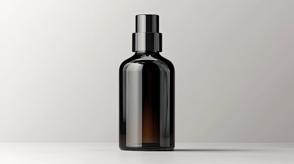 Black cosmetic bottle isolated on transparent background for beauty product display and branding