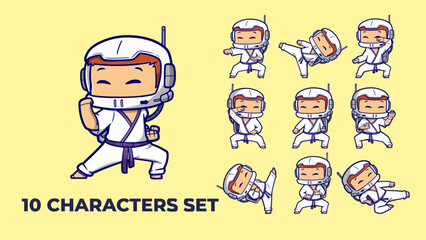 A collection of 10 cartoon astronaut karate characters ideal for space-themed digital content and educational materials