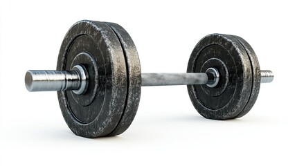 An isolated barbell on a clear background is ideal for images pertaining to sports, fitness, or the gym.