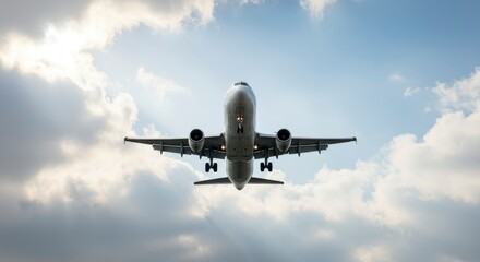 Obraz premium Airplane landing in cloudy sky