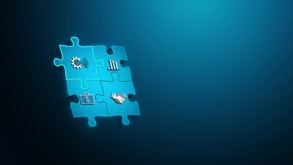 Technology integration puzzle with business icons, looped animation. - Powered by Adobe