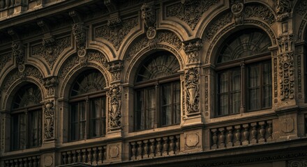 Obraz premium Ornate building facade with arched windows (1)