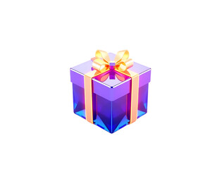 Obraz premium 3D Render of a Purple Gift Box with Gold Ribbon