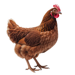 Fototapeta premium Alert Brown Chicken with Red Comb on White Background