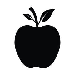apple vector silhouette icon, black and white illustration of food.