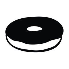 bagel with cream cheese vector silhouette icon, black and white illustration of food.