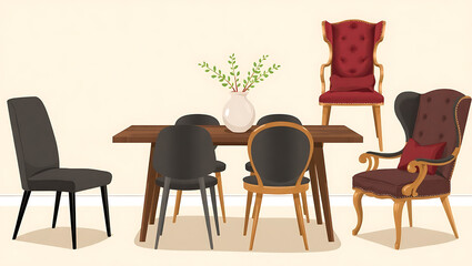 Modern and Elegant Dining Chairs: Stylish Interior Design with Botanical Accents
