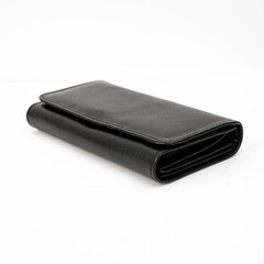 Blank black leather wallet isolated on white background, perfect for leather product catalogue