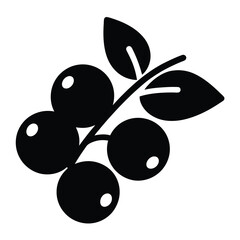 blueberries vector silhouette icon, black and white illustration of food.