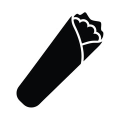burrito vector silhouette icon, black and white illustration of food.