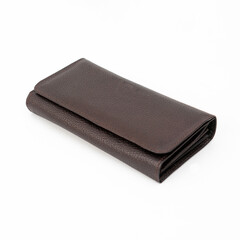 Blank brown leather wallet isolated on white background, perfect for leather product catalogue