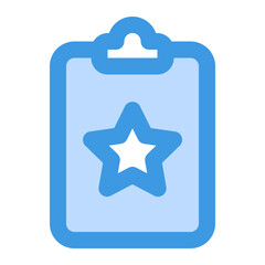 Minimalist icon representing achievement or quality with a clipboard and star symbol, suitable for recognition or review applications.