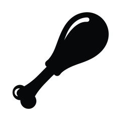 chicken drumstick vector silhouette icon, black and white illustration of food.