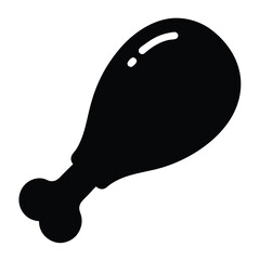 chicken drumstick vector silhouette icon, black and white illustration of food.