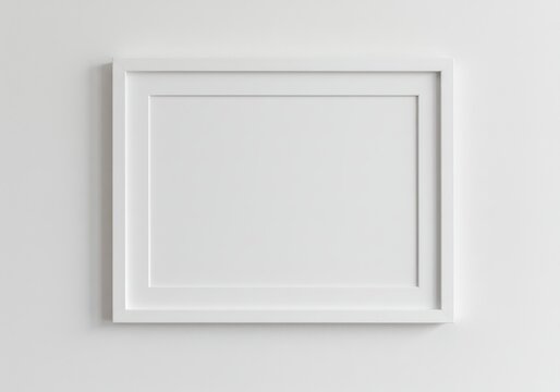 White picture frame with mat on white wall for mockup design