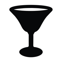 cocktail glass vector silhouette icon, black and white illustration of food.