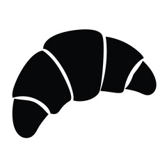croissant vector silhouette icon, black and white illustration of food.