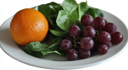 Fresh fruit and leafy greens on a plate