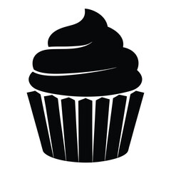cupcake vector silhouette icon, black and white illustration of food.