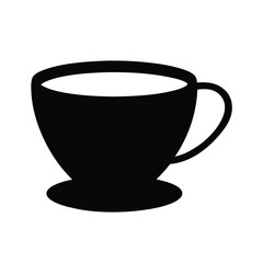 cup of coffee vector silhouette icon, black and white illustration of food.
